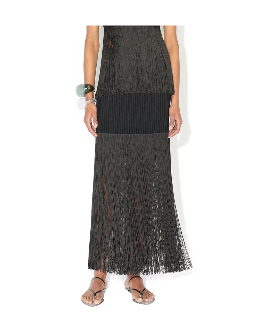 Alaïa Black Fringed Maxi Skirt