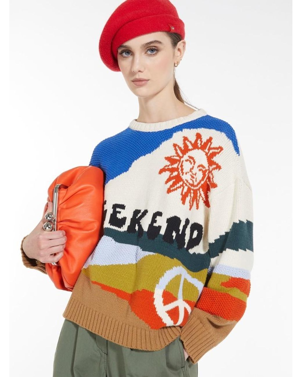 Weekend by Maxmara Blue Intarsia Knit Pullover