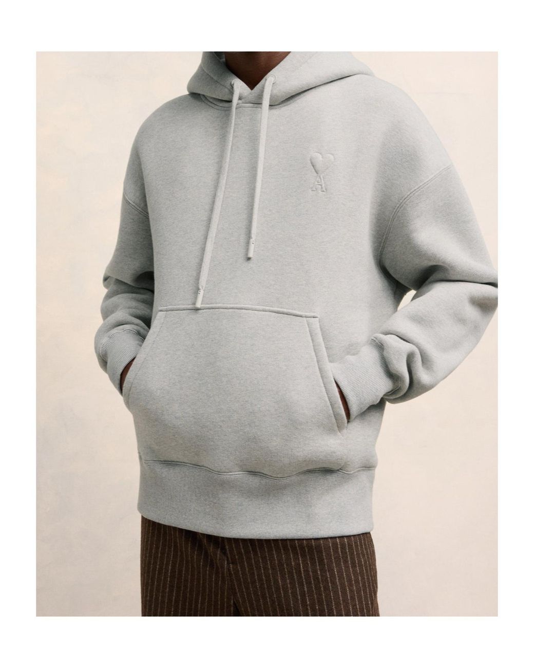 AMI Gray Long-Sleeved Drawstring Hoodie for men