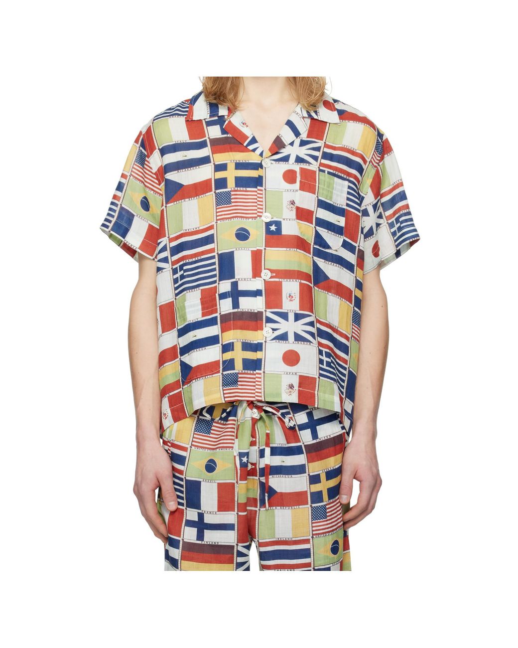 Bode Multicolor Flag-Printed Short-Sleeved Linen Shirt for men