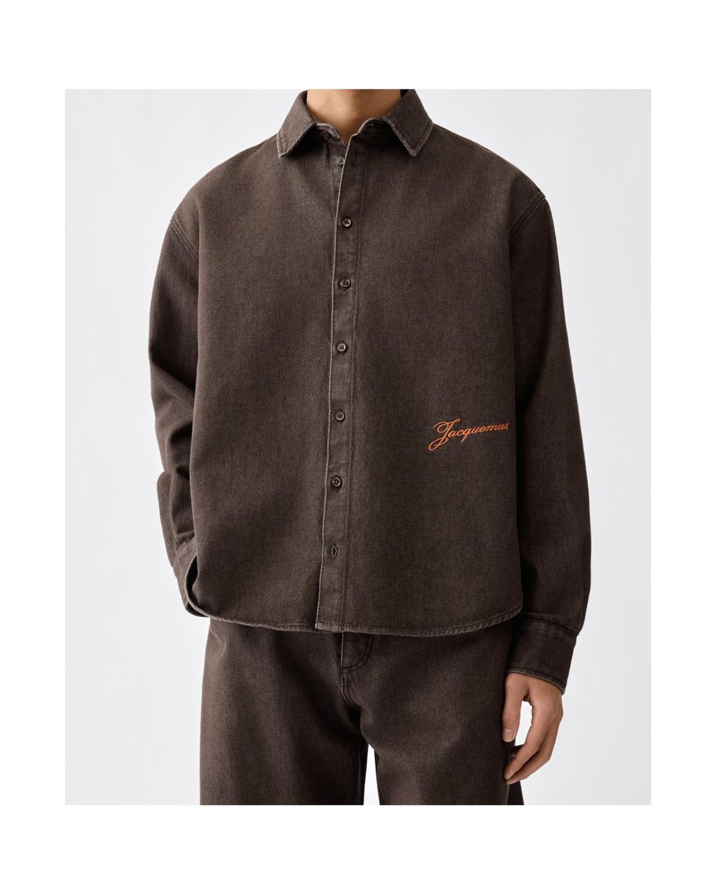 Jacquemus Brown Logo Denim Shirt for men