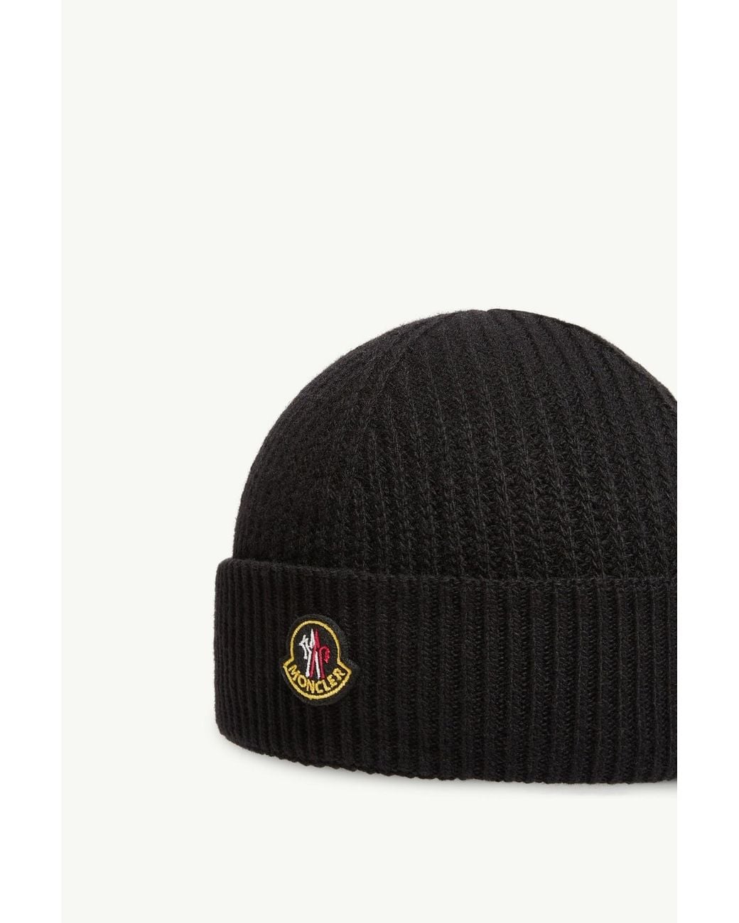 Moncler Black Logo Patch Beanie for men