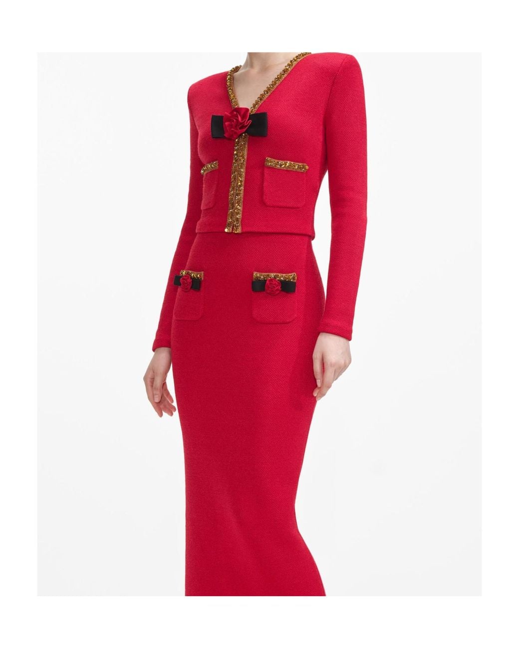 Self-Portrait Red Knitted Corsage Jacket