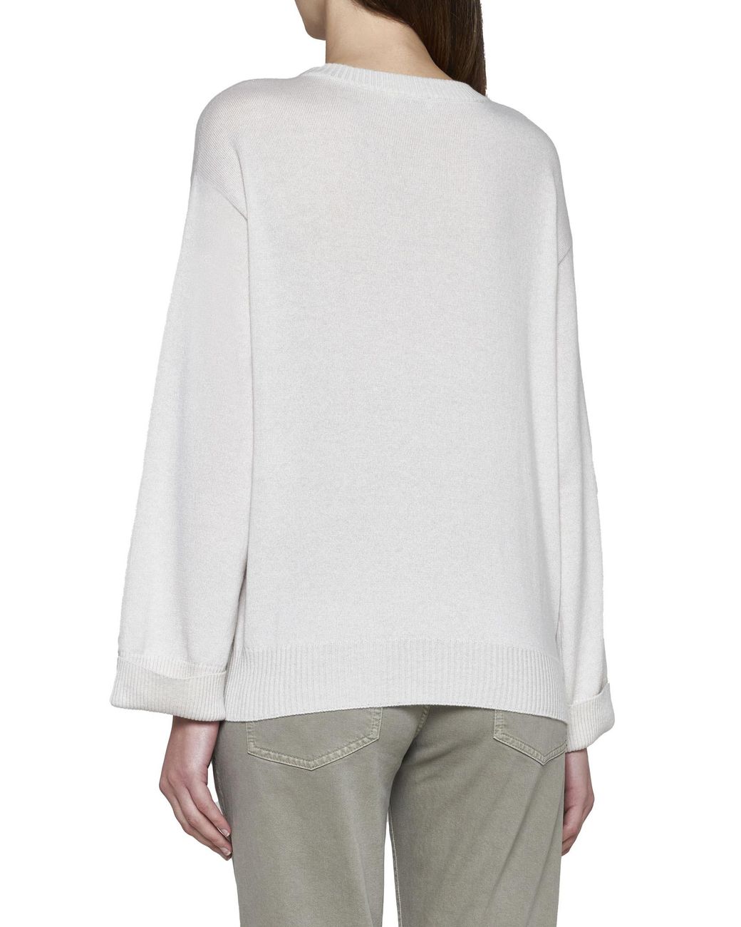 Brunello Cucinelli White Crewneck Knitted Jumper