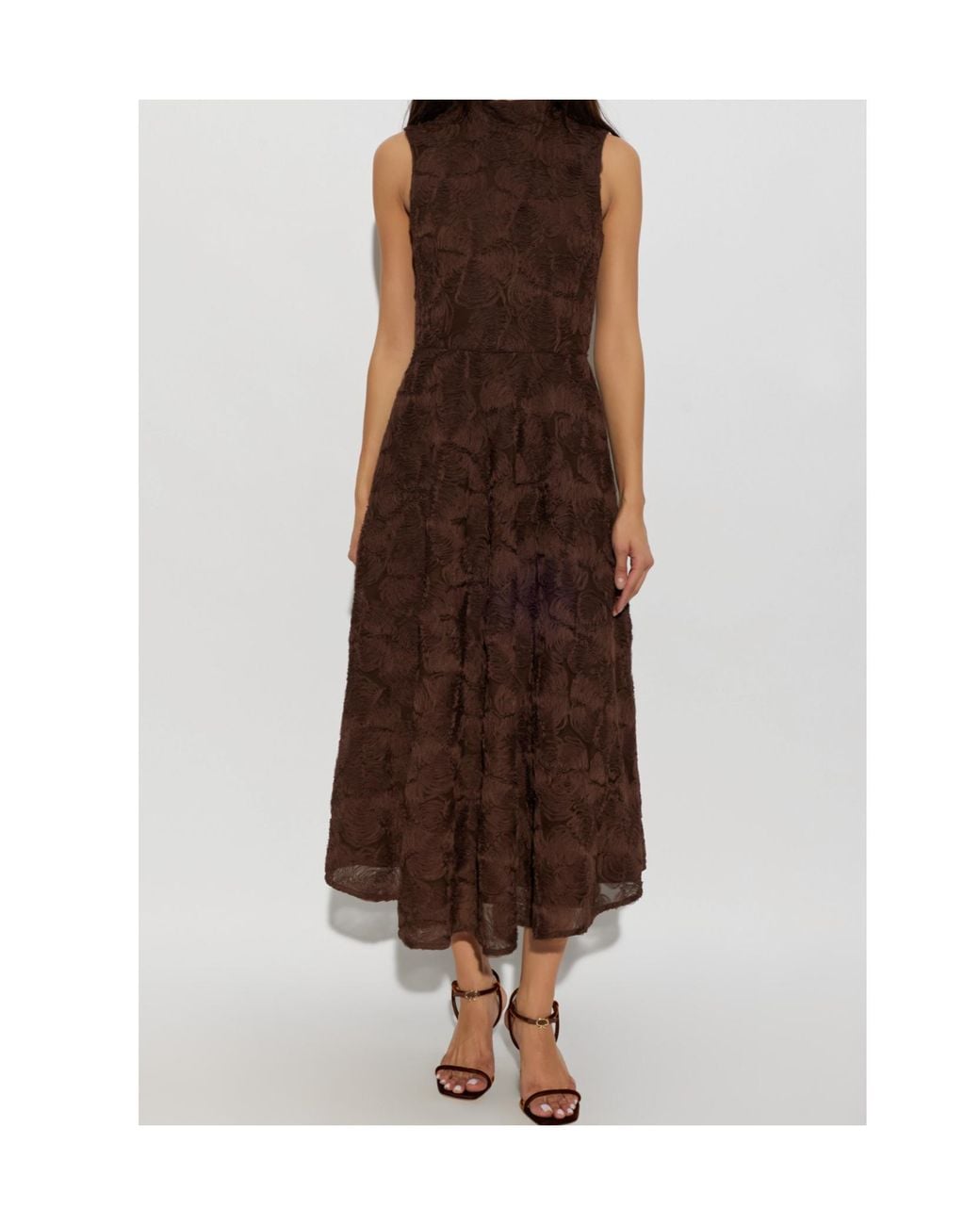 ROTATE BIRGER CHRISTENSEN Brown Floral-Jacquard Sleeveless Midi Dress