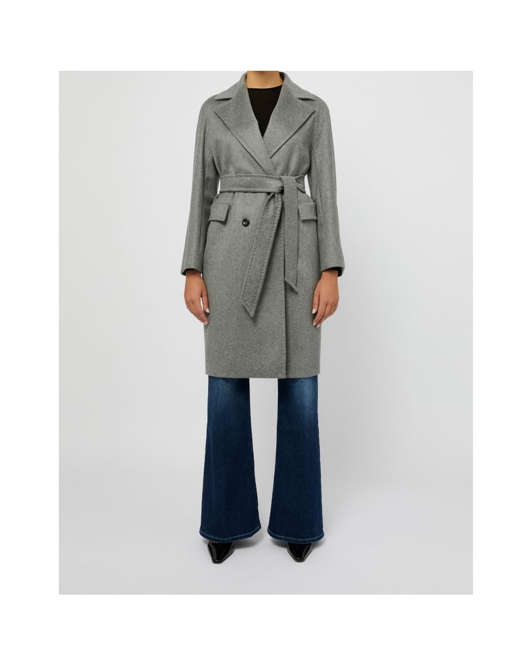 Max Mara Gray Astro Belted Double-Breasted Coat