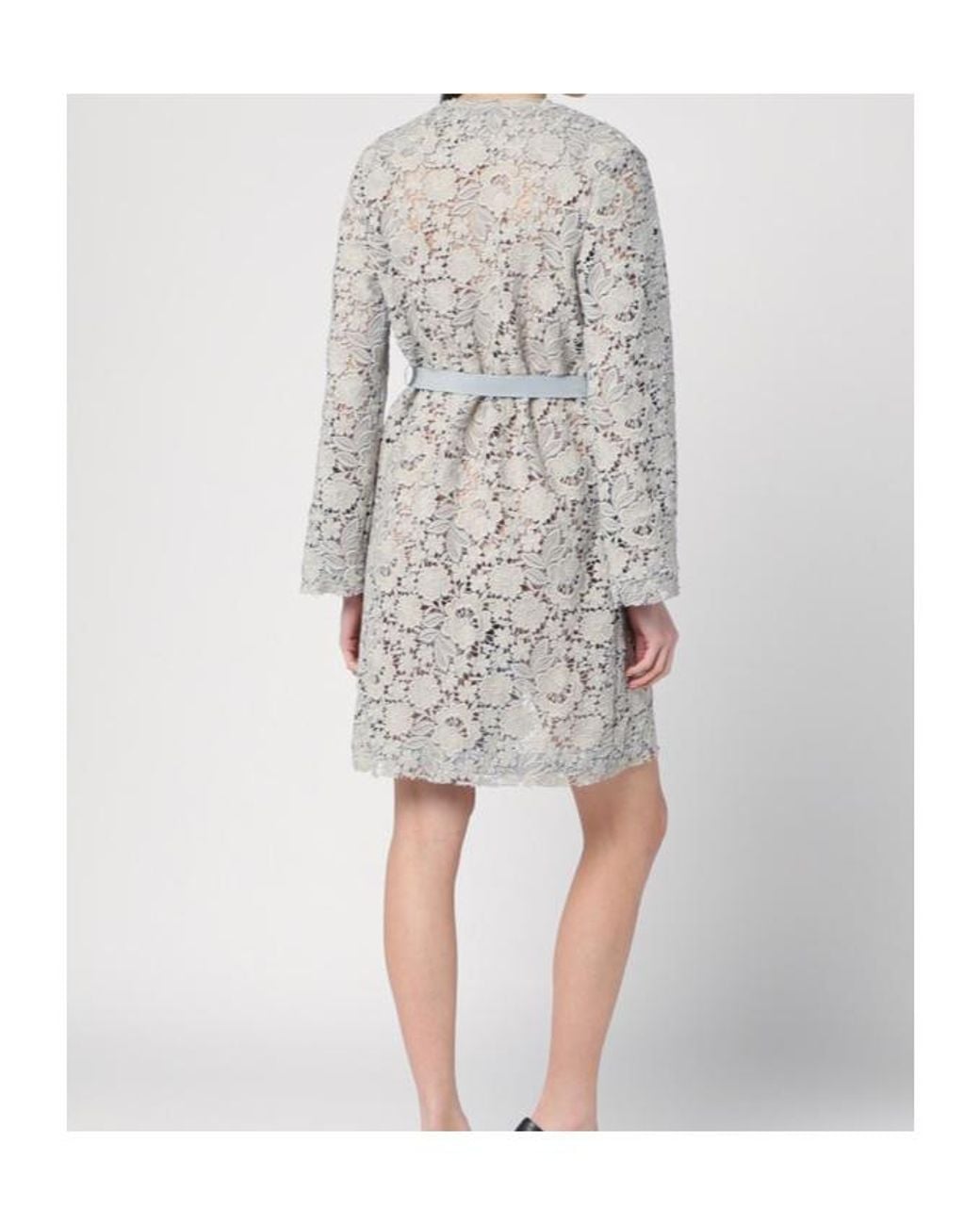 P.A.R.O.S.H. Gray Parosh Lace Detailed Long Jacket