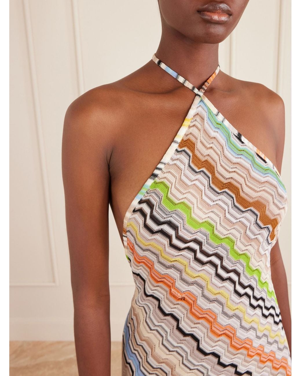 Missoni White Striped Crochet-Knit Halterneck Maxi Dress