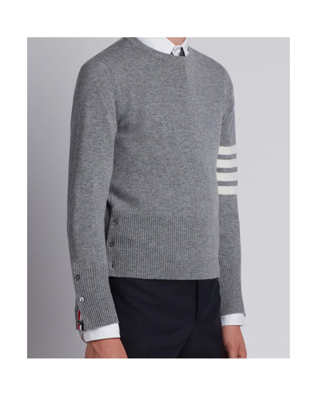 Thom Browne Gray Bar Crewneck Jumper for men