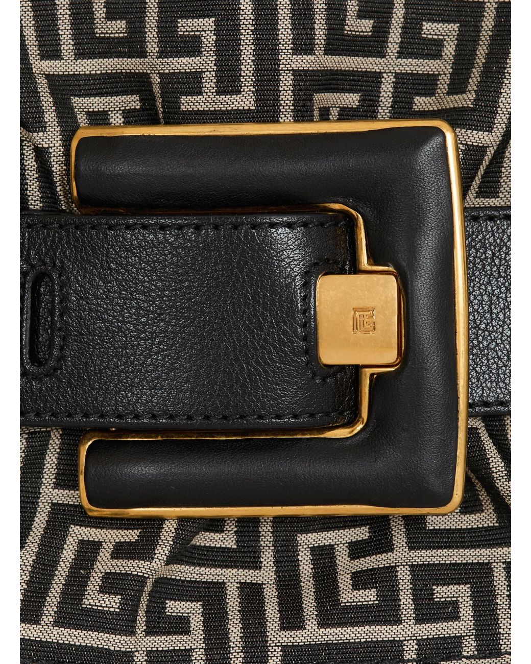 Balmain Black Leather And Monogram Jacquard Anthem Bag