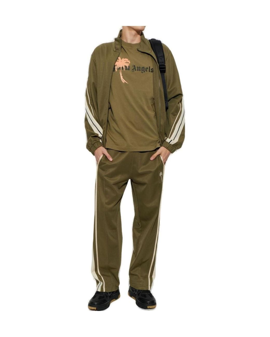 Palm Angels Green Side Stripe Track Pants for men