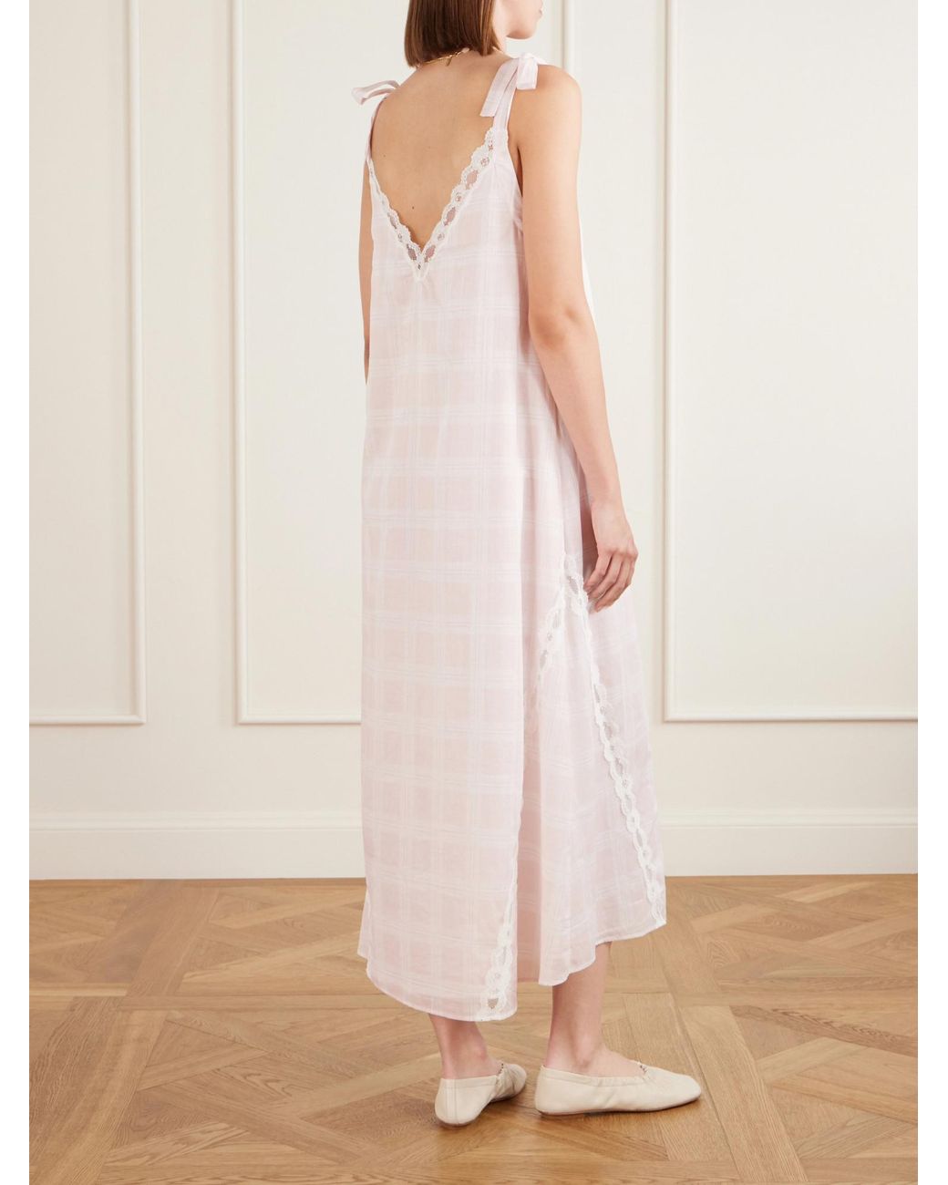 Posse White Marylin Gingham Lace-Trimmed Cotton Maxi Dress
