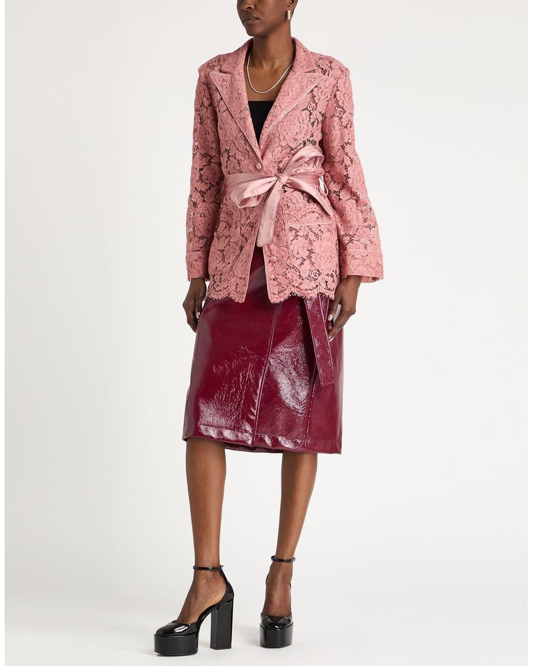 Dolce & Gabbana Pink Solid-Colored Lace Blazer