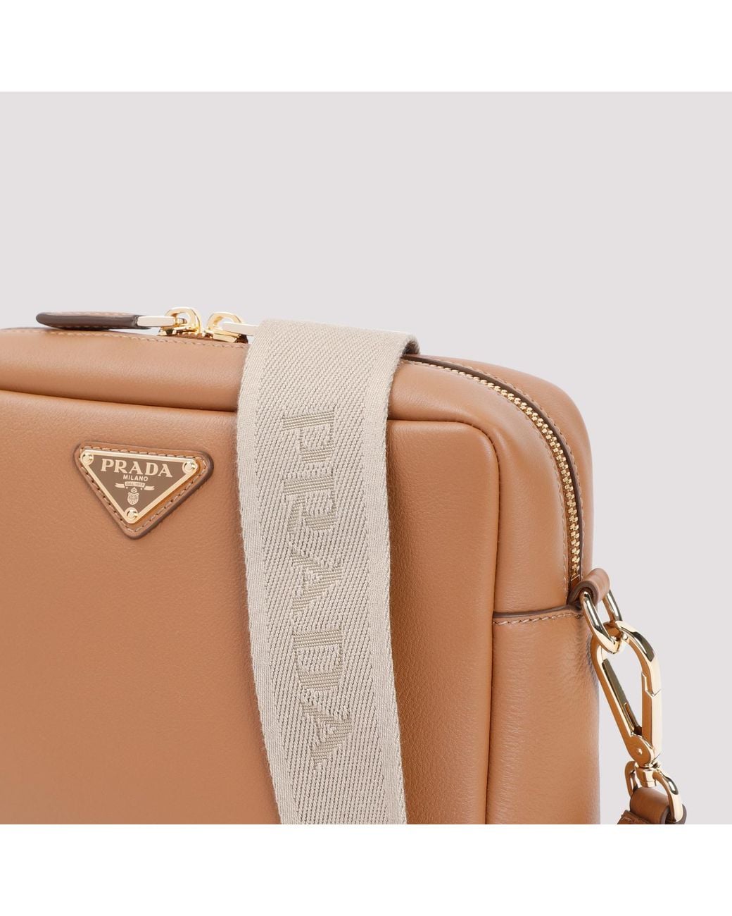 Prada White Triangle-Logo Zipped Shoulder Bag
