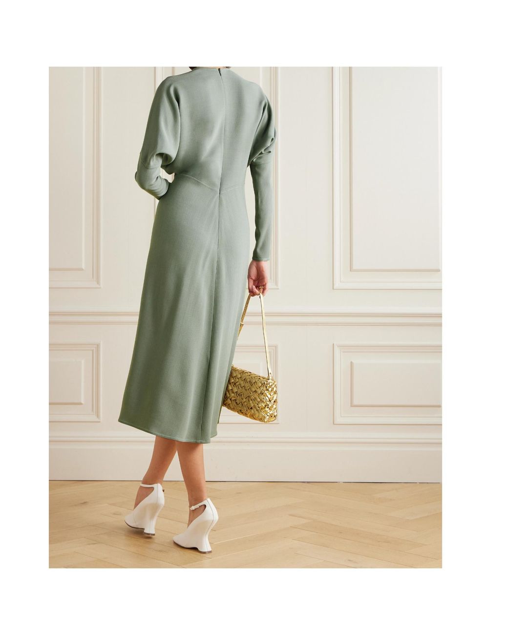 Victoria Beckham Long Sleeve Dress in Green | Lyst