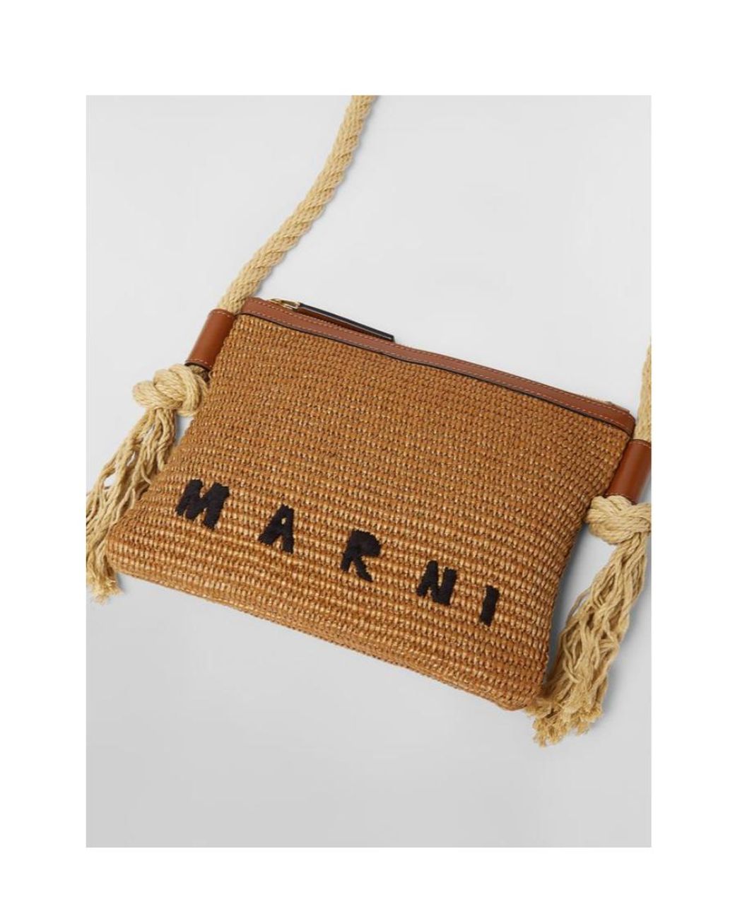 Marni Brown Marcel Logo Embroidered Crossbody Bag