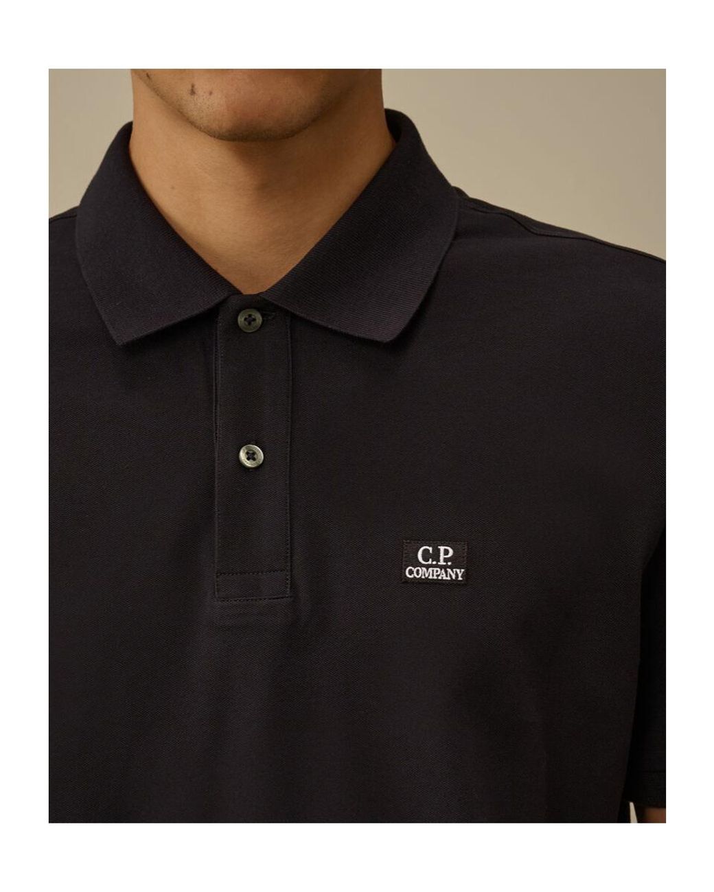 C P Company Black Logo Patch Short-Sleeved Polo Shirt for men