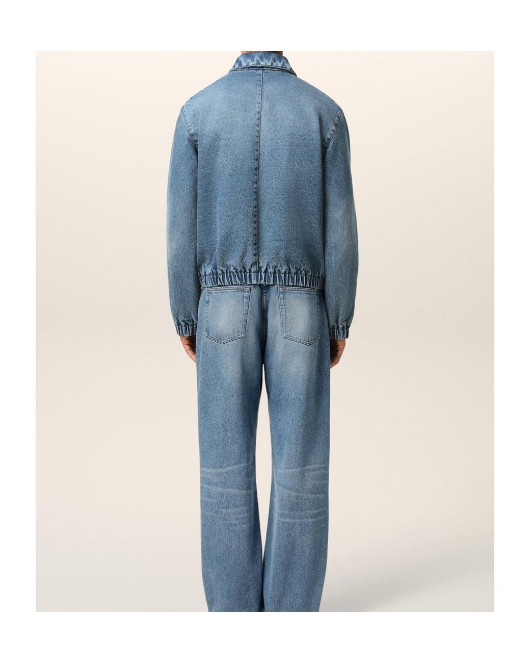 AMI Blue Logo Embossed Zip-Up Denim Jacket for men