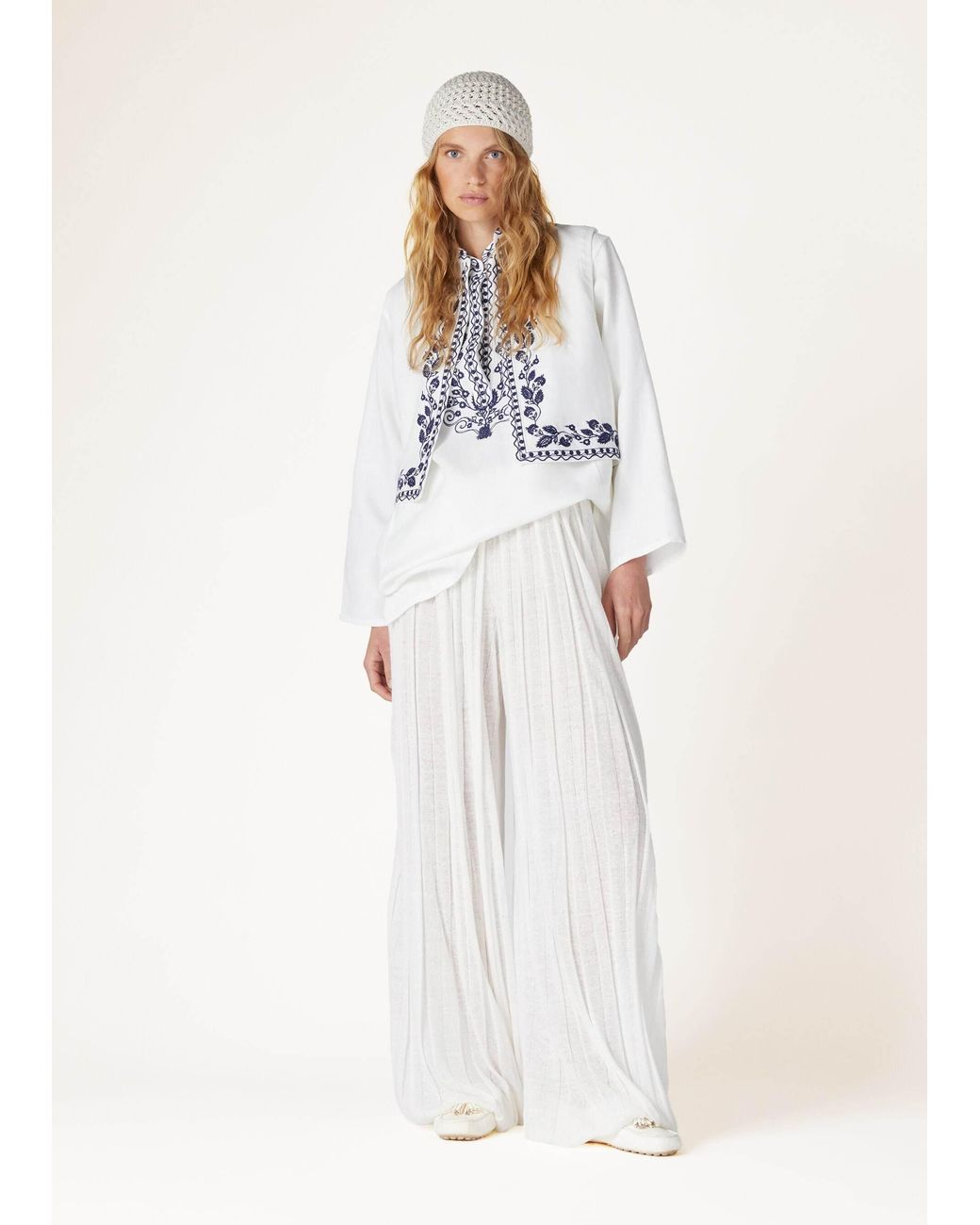 Loro Piana White Lanai Wide-Leg Casual Pants