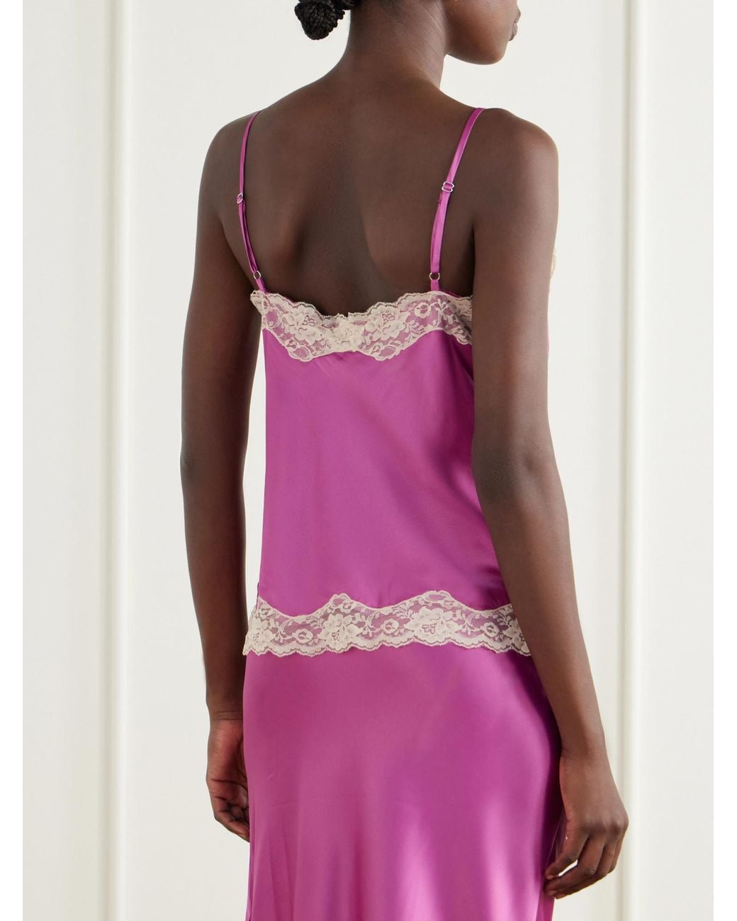 Anna Sui Pink Lace-Trimmed Satin Cami