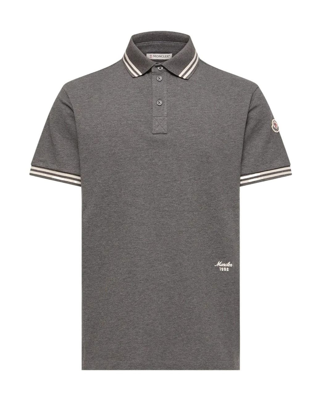 Moncler Gray Striped Trim Piqué Polo Shirt for men