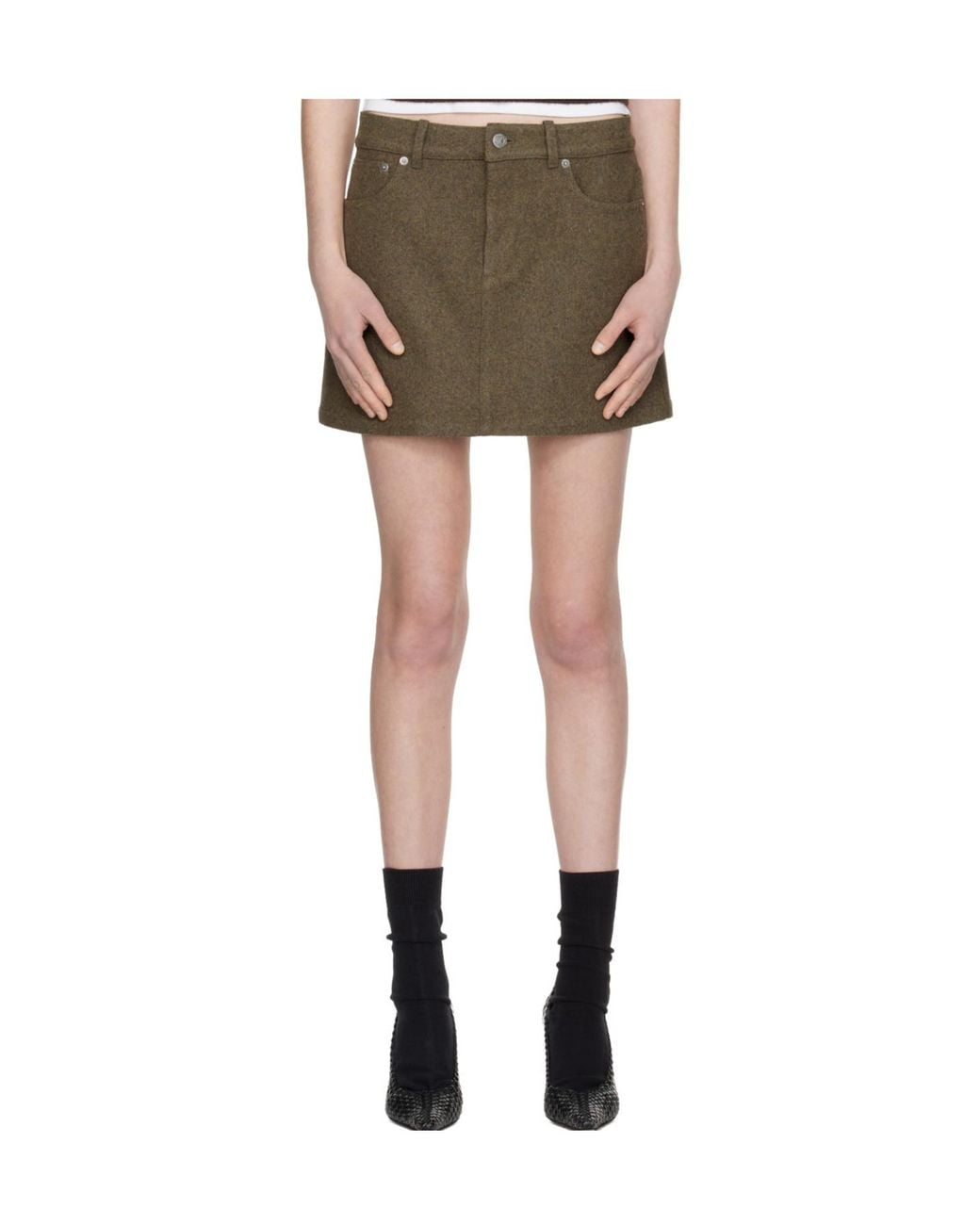 A.P.C. Green Wool Mini Skirt With Belt Loop