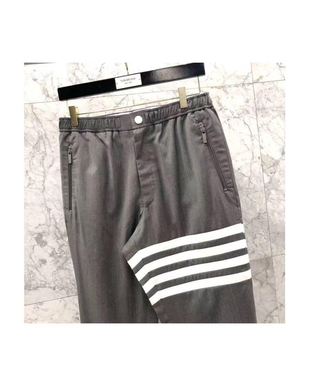 Thom Browne Gray Plain Weave Suiting Track Pants for men