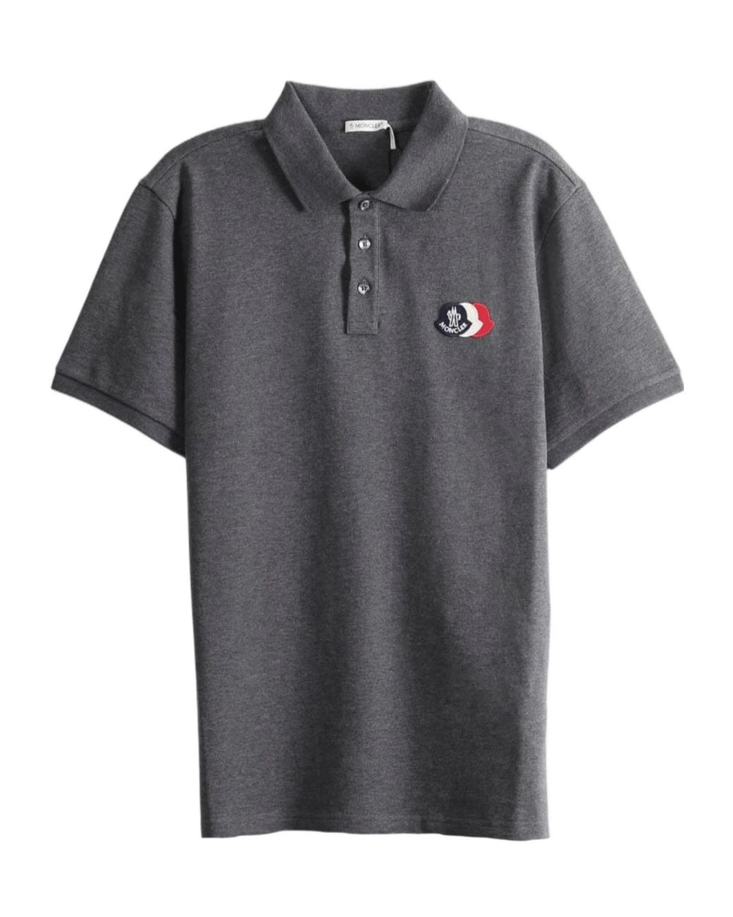Moncler Gray Logo Patch Piquet Polo Shirt for men