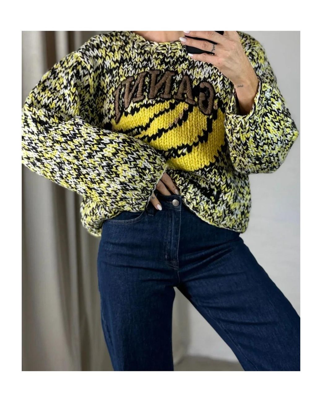 Ganni Green Banana Handknit Jumper