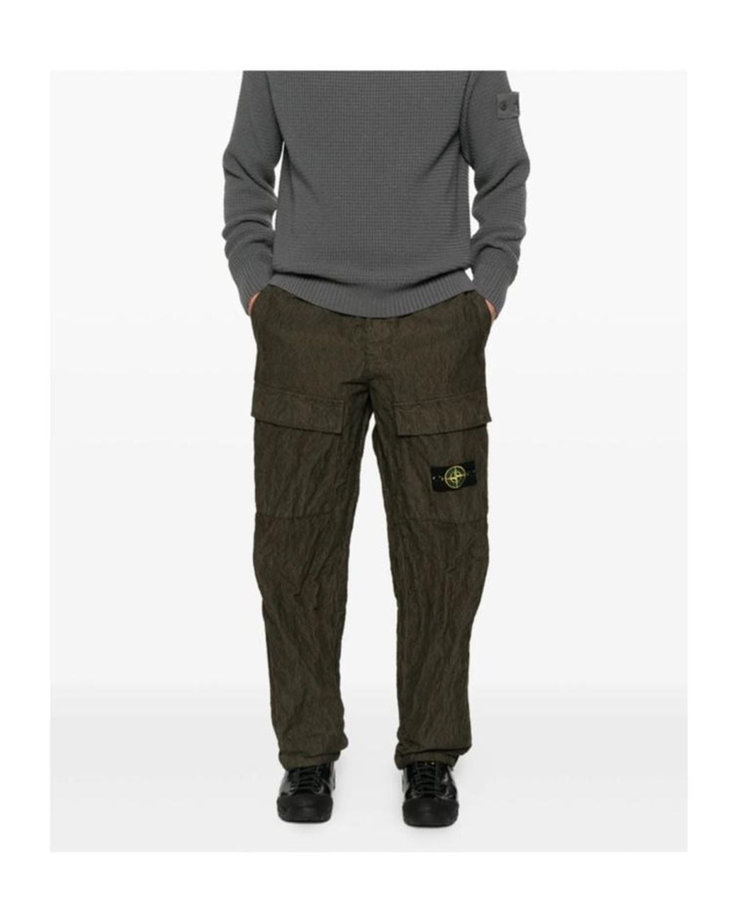 Stone Island Green Wrinkled Corduroy Straight-Leg Trousers for men