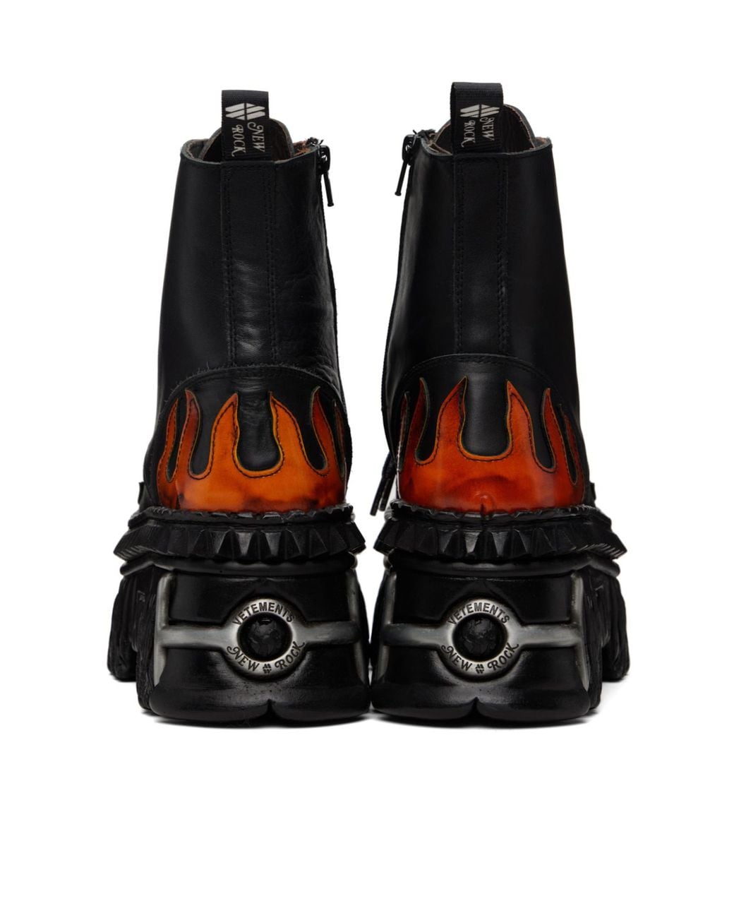 Vetements Black X New Rock Collaboration Flame Combat Lace-Up Ankle Boots for men