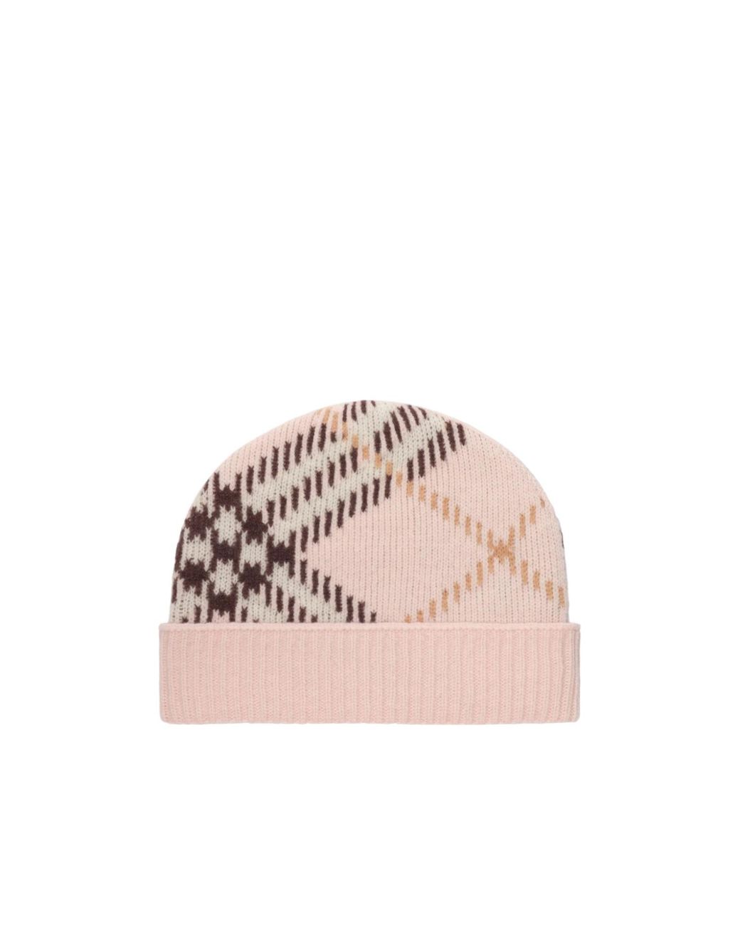 Burberry Pink Check Cashmere Blend Beanie