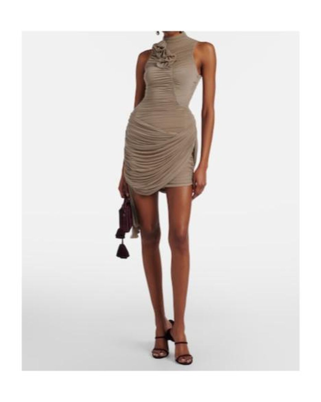 Magda Butrym Natural Floral-Appliqué Ruched Minidress