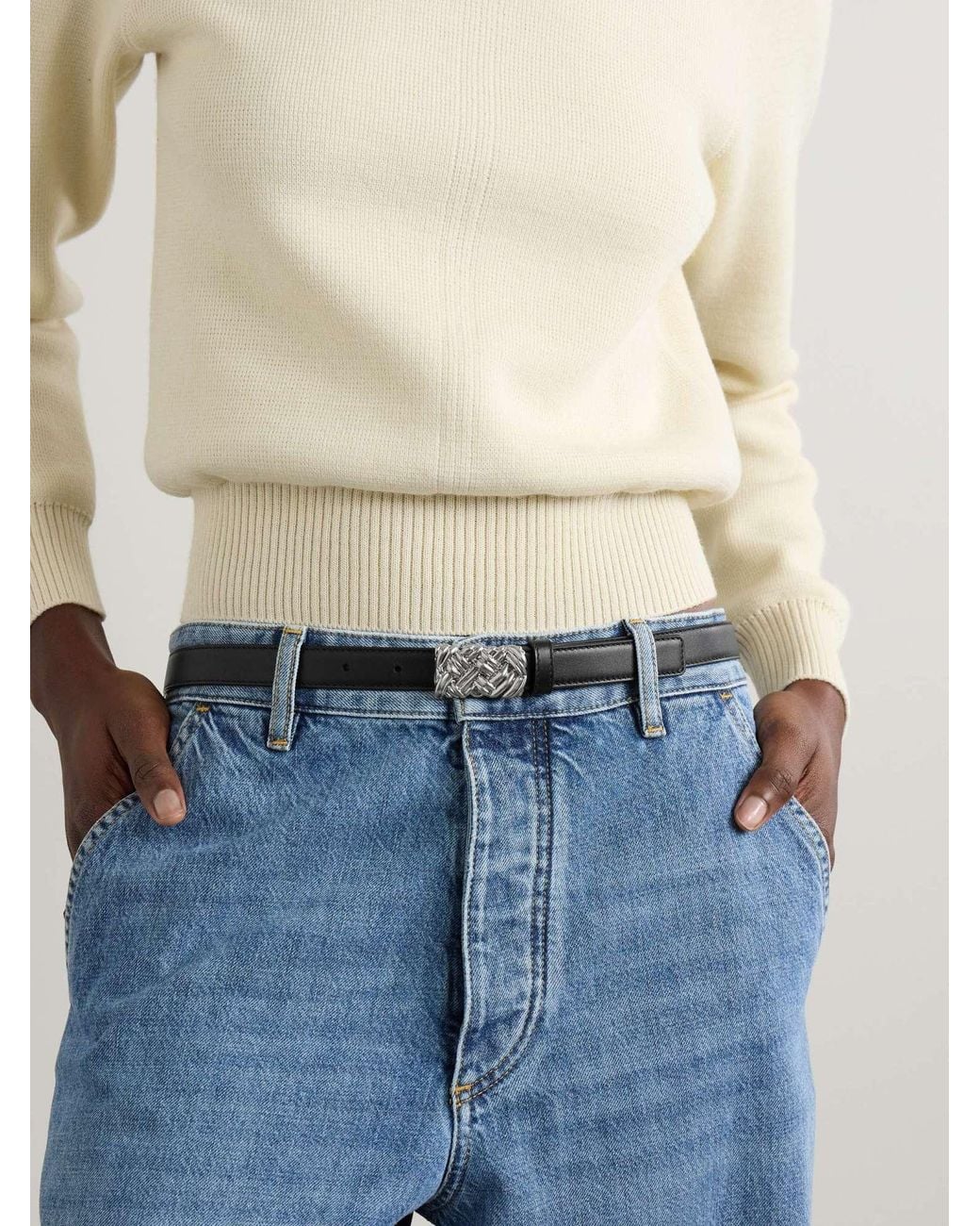 Bottega Veneta White Intreccio Belt