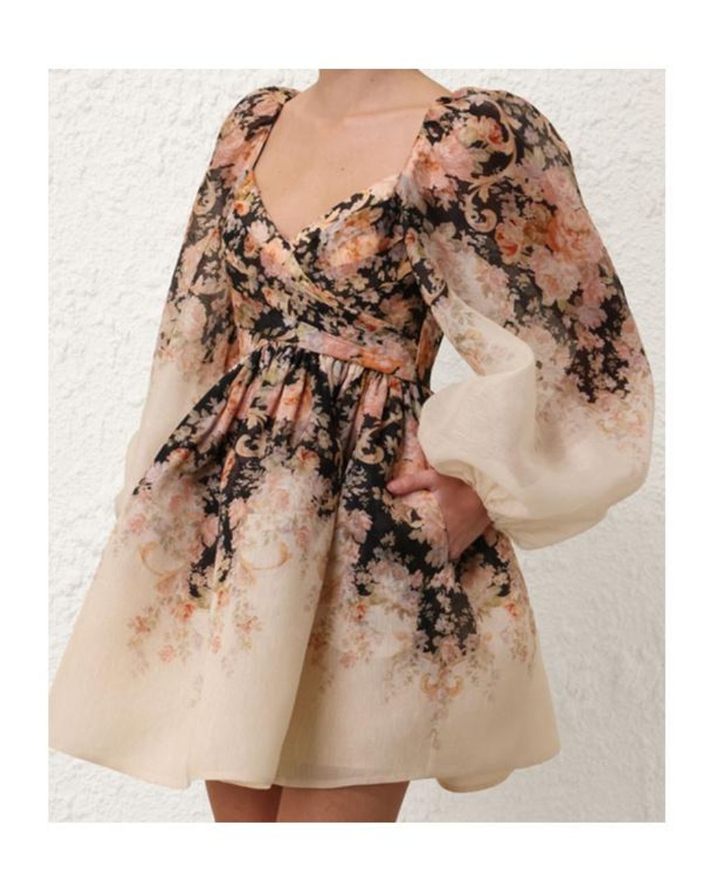 Zimmermann Natural Illustration Drapped Mini Dress