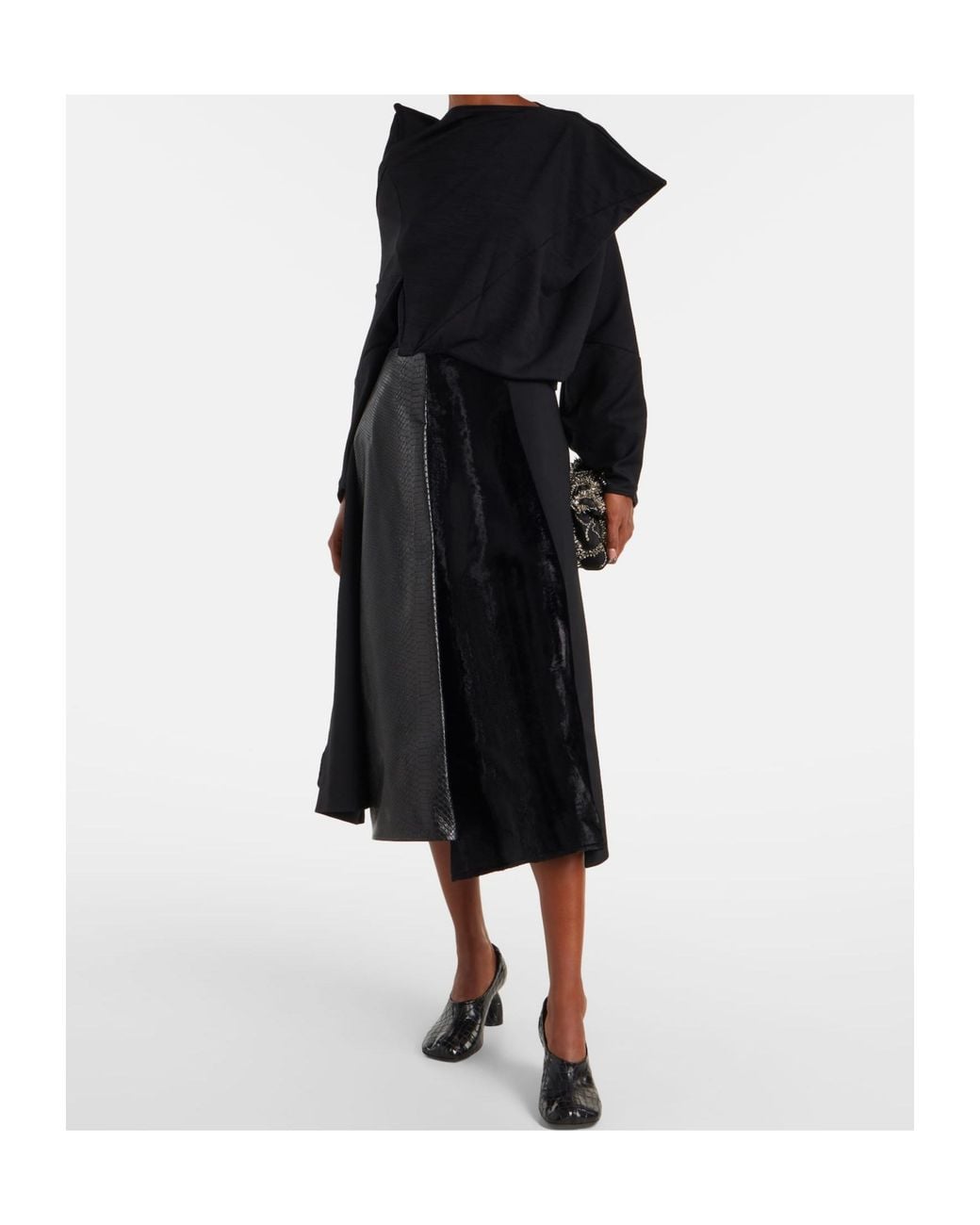 Junya Watanabe Black High Waist Asymmetrical Hem Skirt