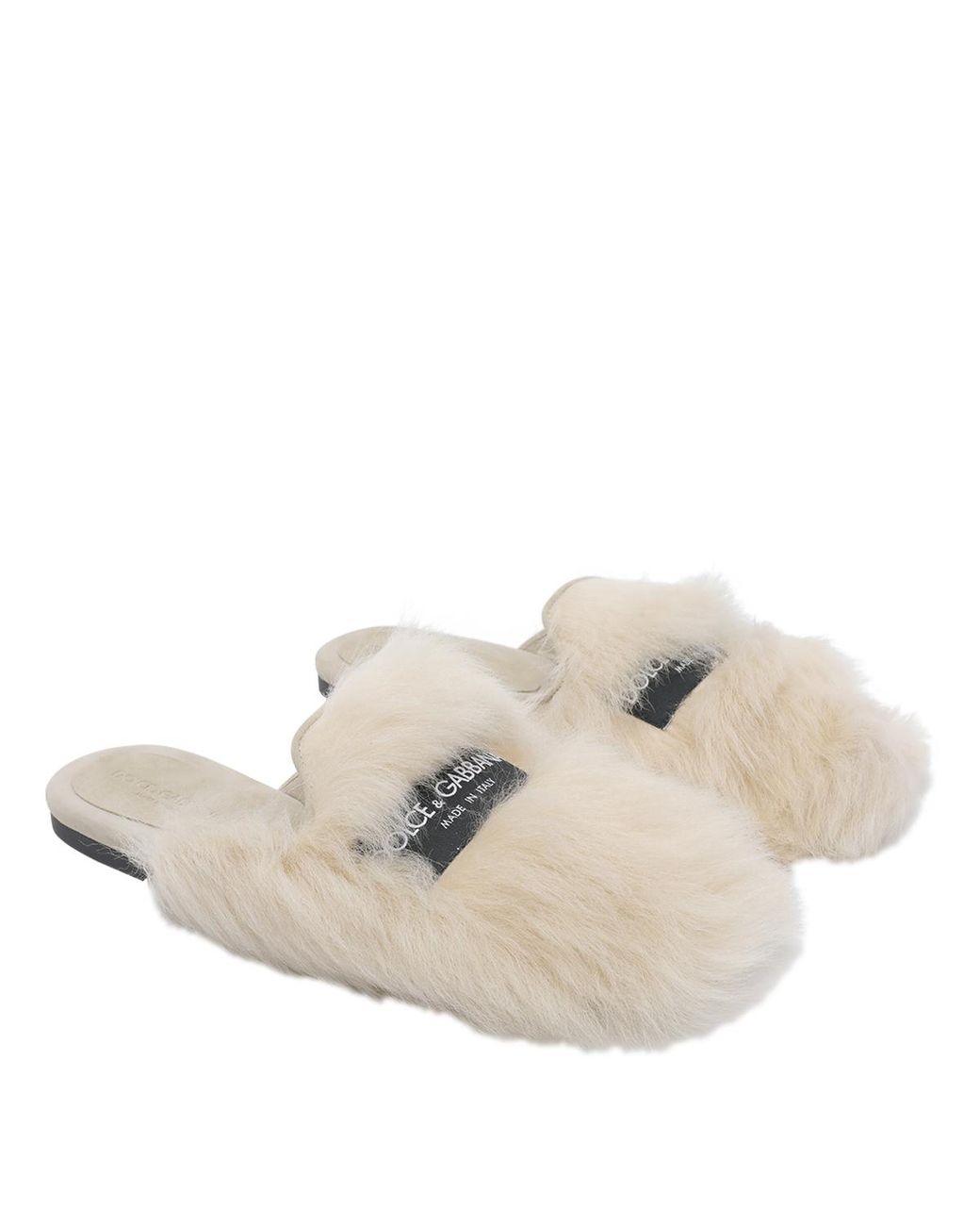 Dolce & Gabbana White Shearling Slippers