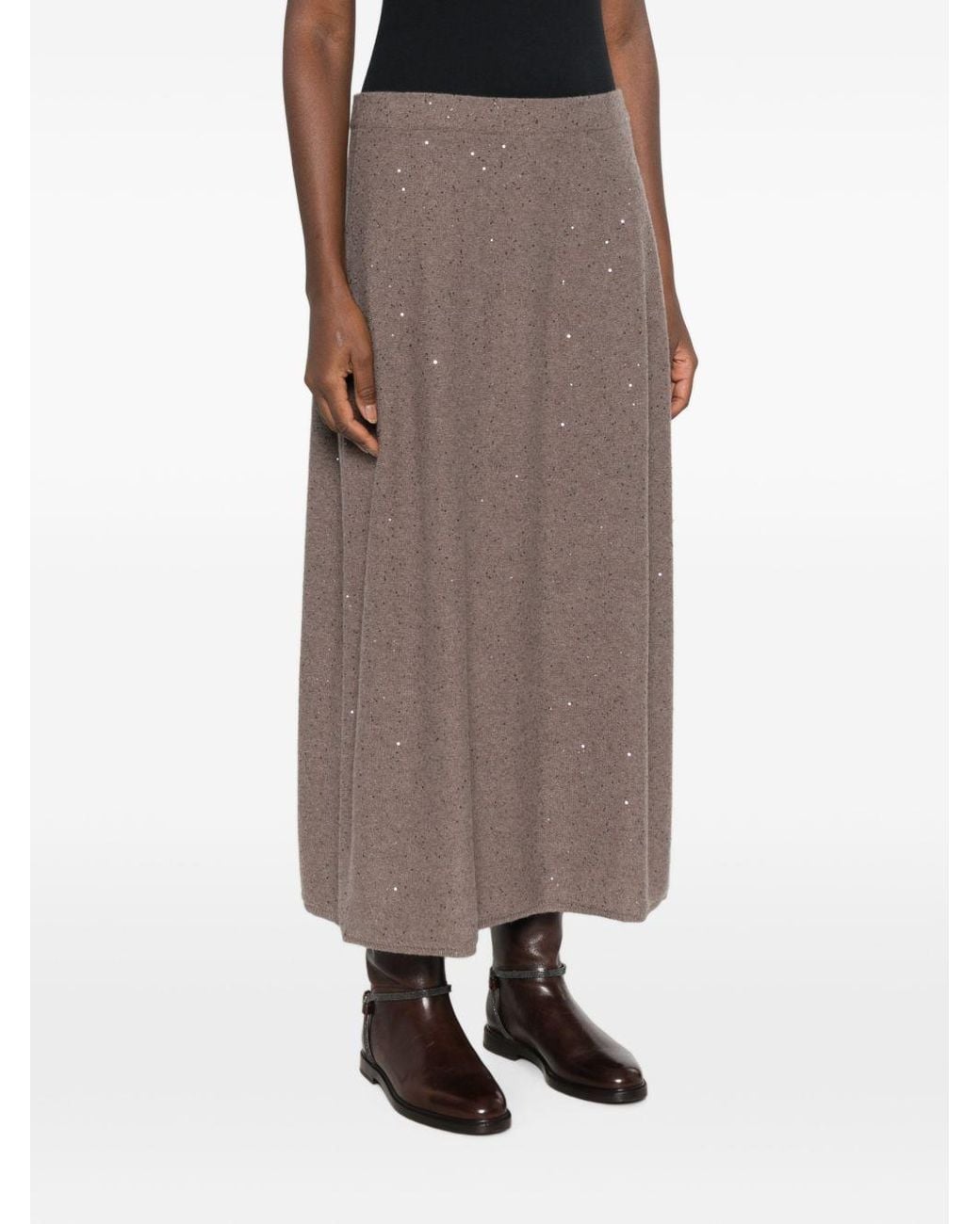 Antonelli Brown Sequinembellished Knit Midi Skirt