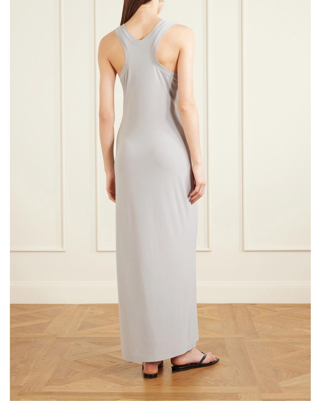 Norma Kamali White Racer Stretch Satin-Jersey Maxi Dress