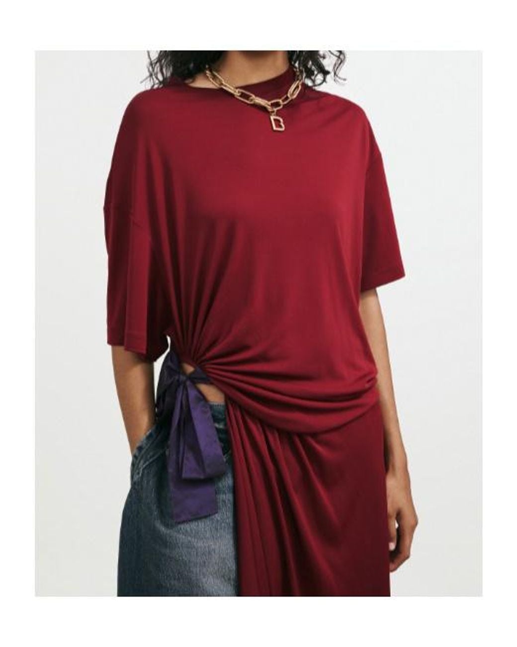 Balenciaga Red Draped T-Shirt Dress