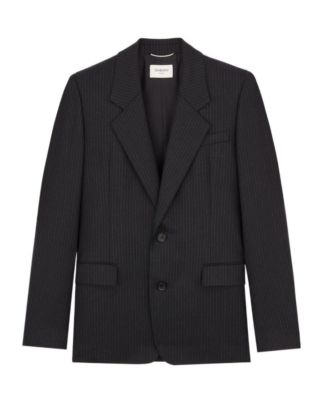 Saint Laurent Black Pinstriped Single-Breasted Blazer for men