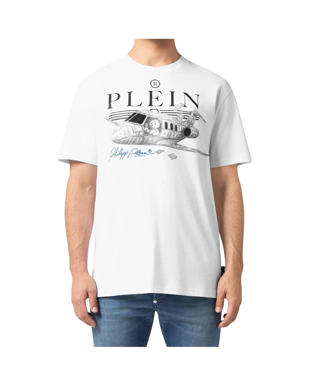 Philipp Plein White Teddy Plane Crystal-Embellished T-Shirt for men