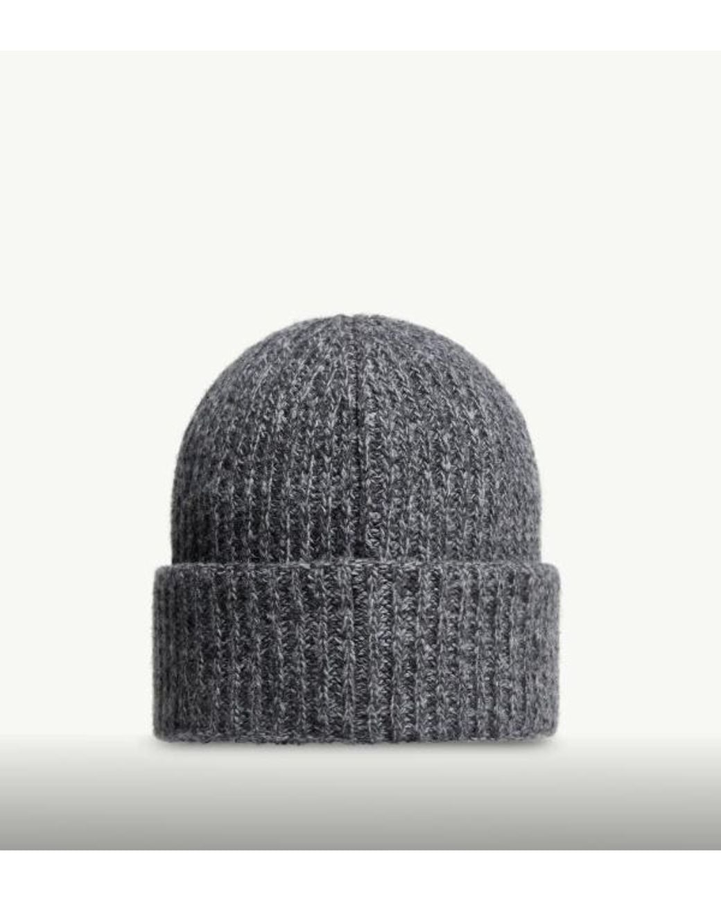 Moncler Gray Logo Patch Ribbed Beanie for men