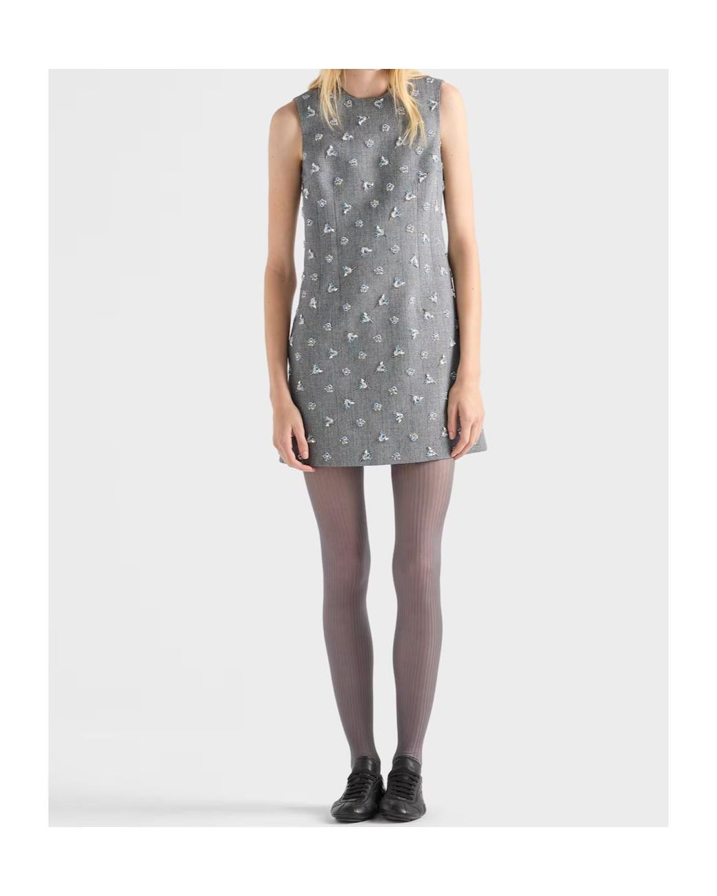 Prada Gray Embroidered Pinstripe Mini-Dress