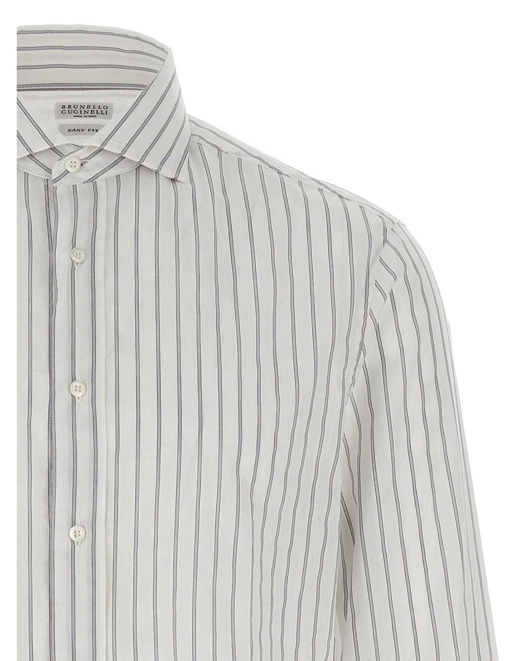Brunello Cucinelli White Striped Button-Up Shirt for men