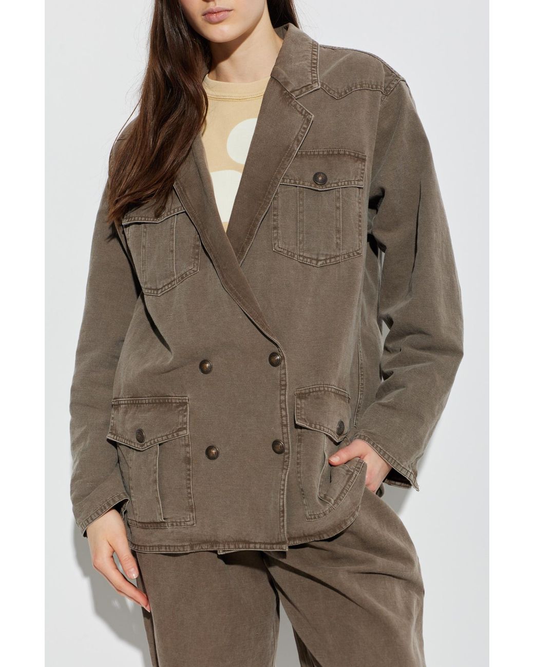 Isabel Marant Brown Double-Breasted Long-Sleeved Denim Jacket