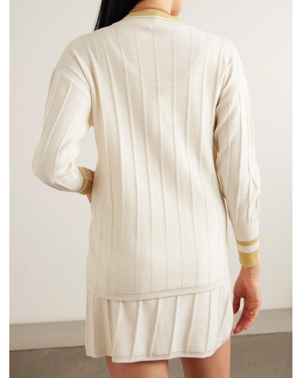 Eres White Striped Ribbed Wool And Cashmere-Blend Cardigan