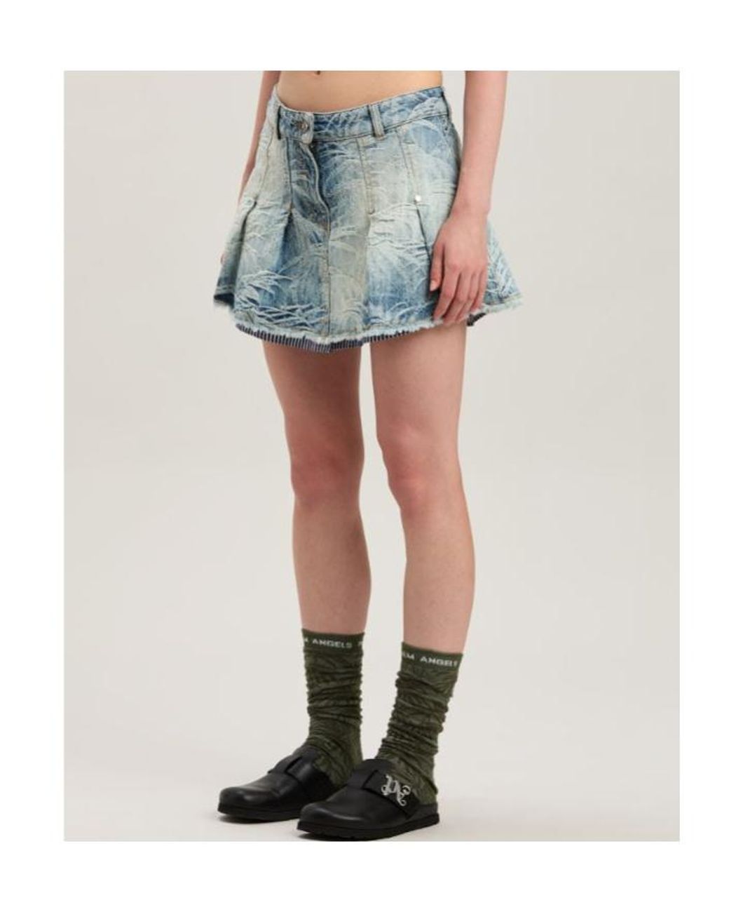 Palm Angels Blue Palms-Jacquard Pleated Mini Skirt
