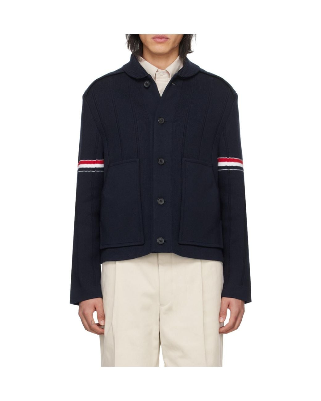 Thom Browne Blue Rwb Striped Shirt Jacket for men