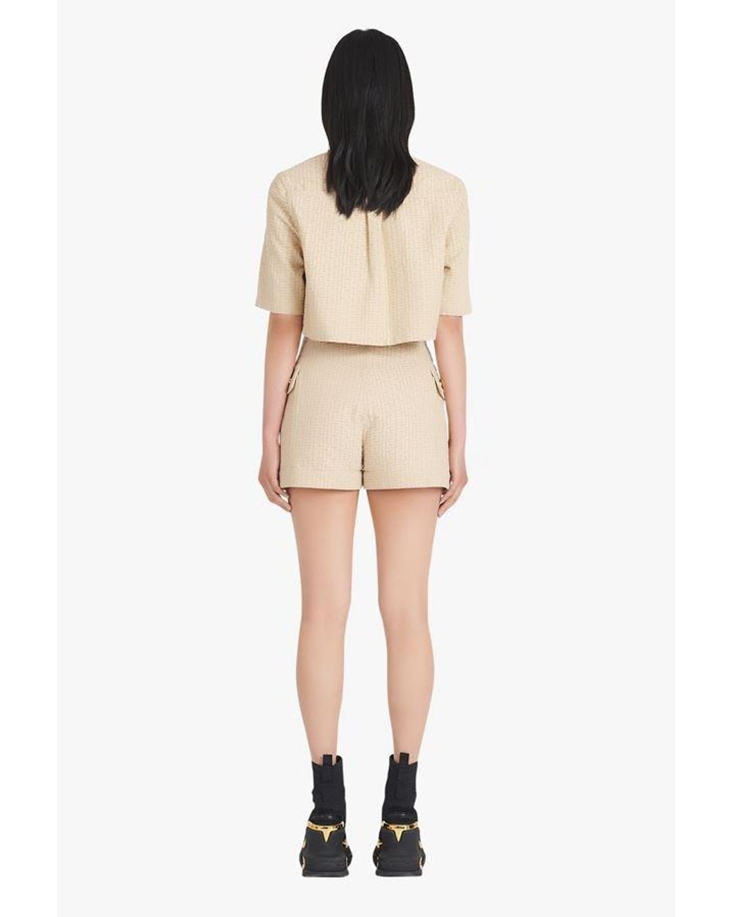 Balmain Natural Nude And Monogram Jacquard Print Shorts